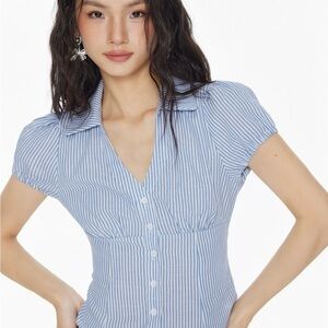 Cider NWT Blue & White Striped Women's Tie-Back Top, L